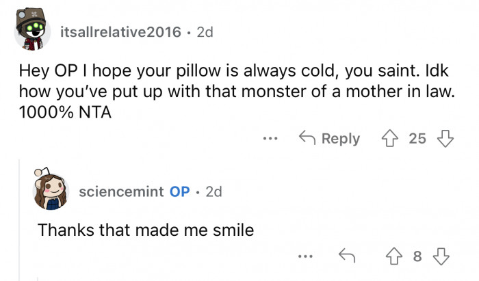 OP is a saint for putting up with her MIL's BS.