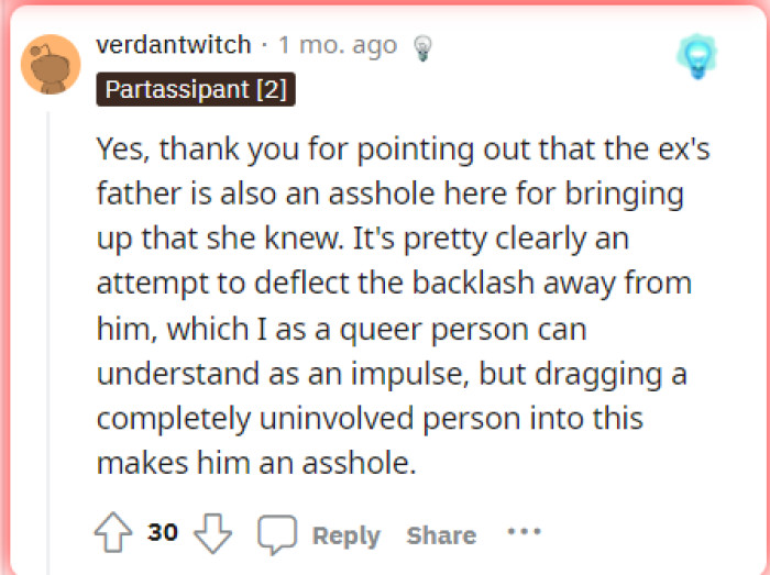 He shouldn't have brought her into it, especially since they are broken up and have been for some time.