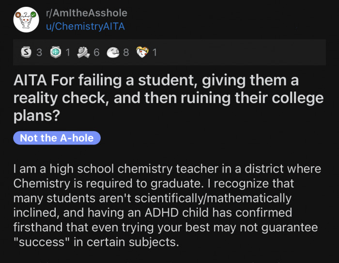 Here's the original Reddit post by u/ChemistryAITA: