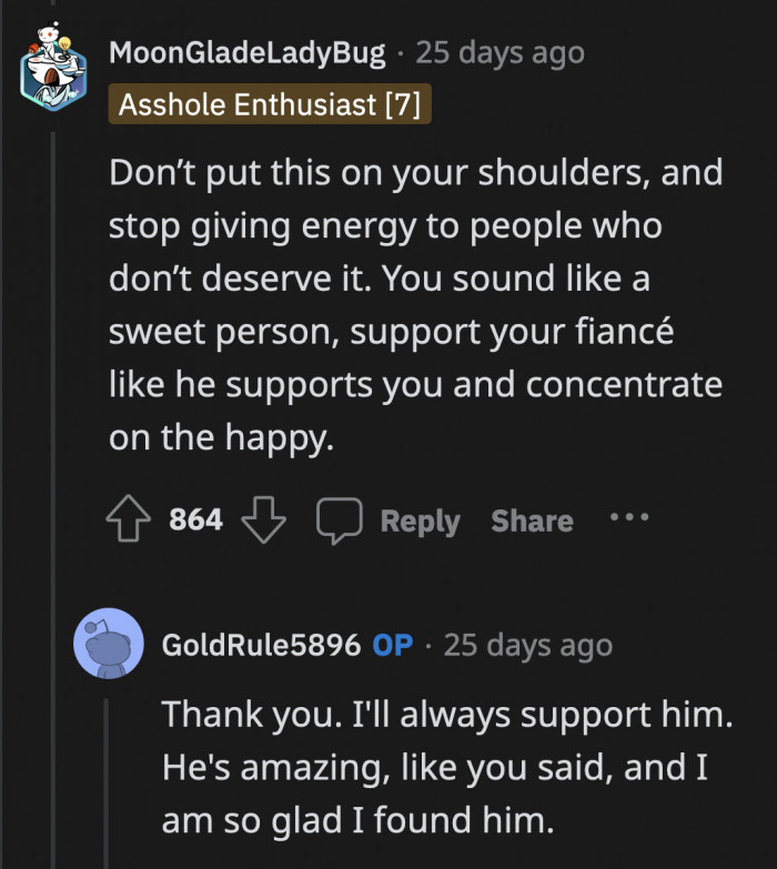 OP has more important things to tackle. She and Noah are about to start their own family! They should focus on protecting their bubble.