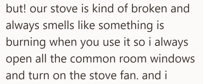 Even with a faulty stove, they made an effort to air things out while cooking.