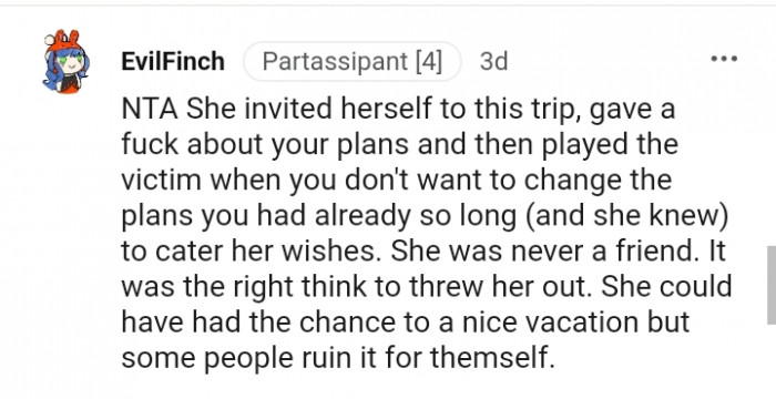 It was the right thing to throw her out