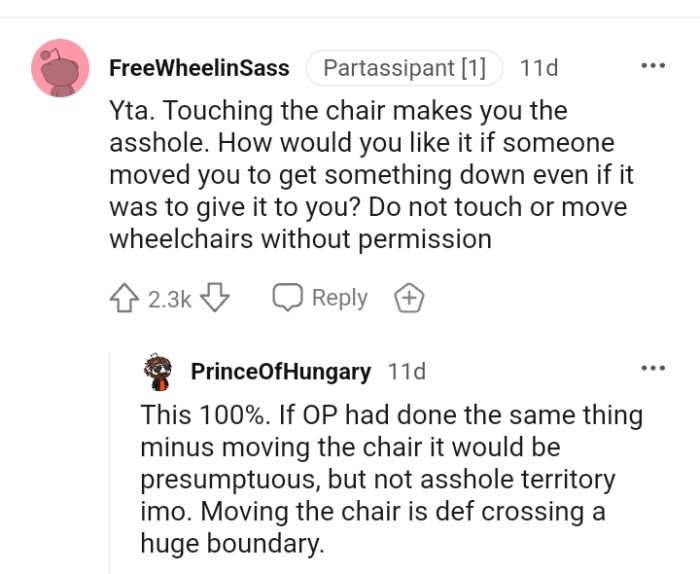 Do not touch or move wheelchairs without permission