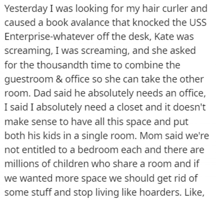 After an incident with some items falling off shelves, the sisters once again asked for separate bedrooms