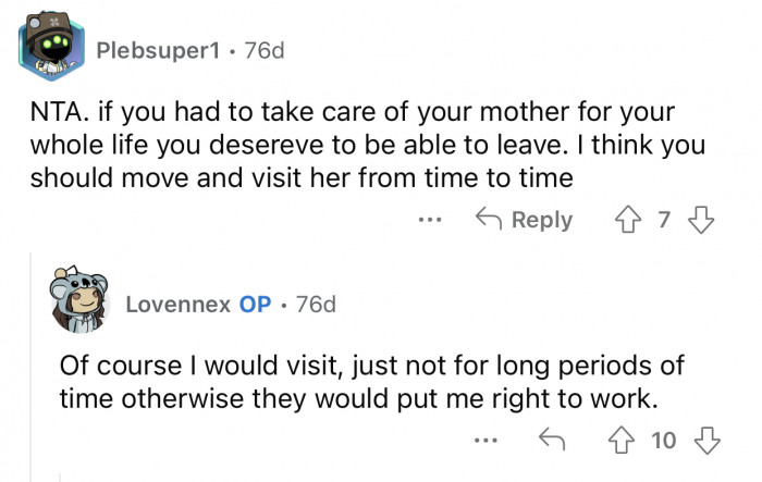 Op is not planning to leave her family once and for all.