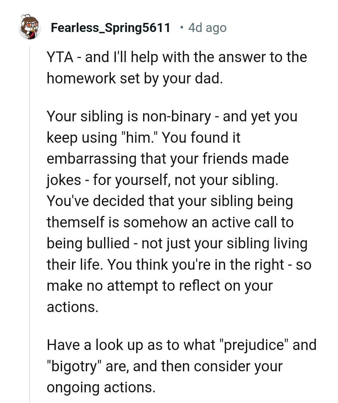 OP's sibling is now non-binary