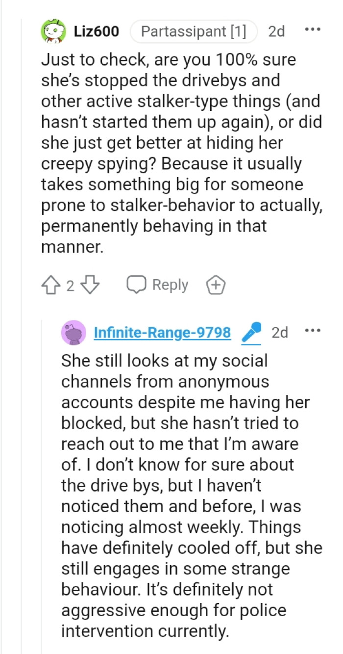 Did she just get better at hiding her creepy spying?