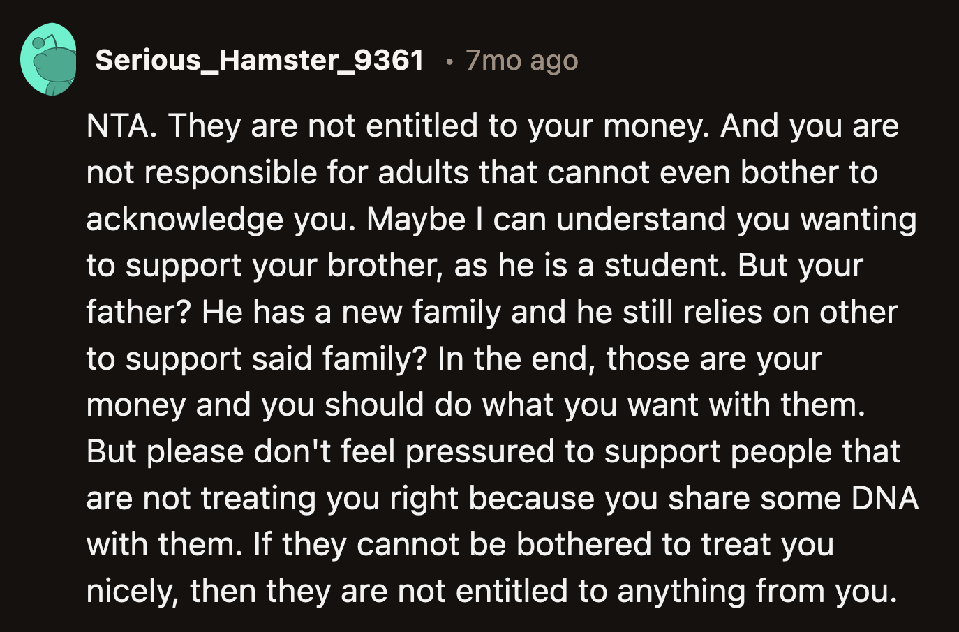 OP needs to remind herself a few times a day that she is not responsible for two ungrateful adults or anyone else who depends on them. Their family ties are irrelevant in this situation.