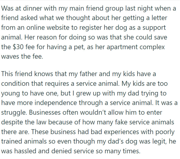 Their friend wants to falsely register a pet as ESA just to avoid apartment pet fees