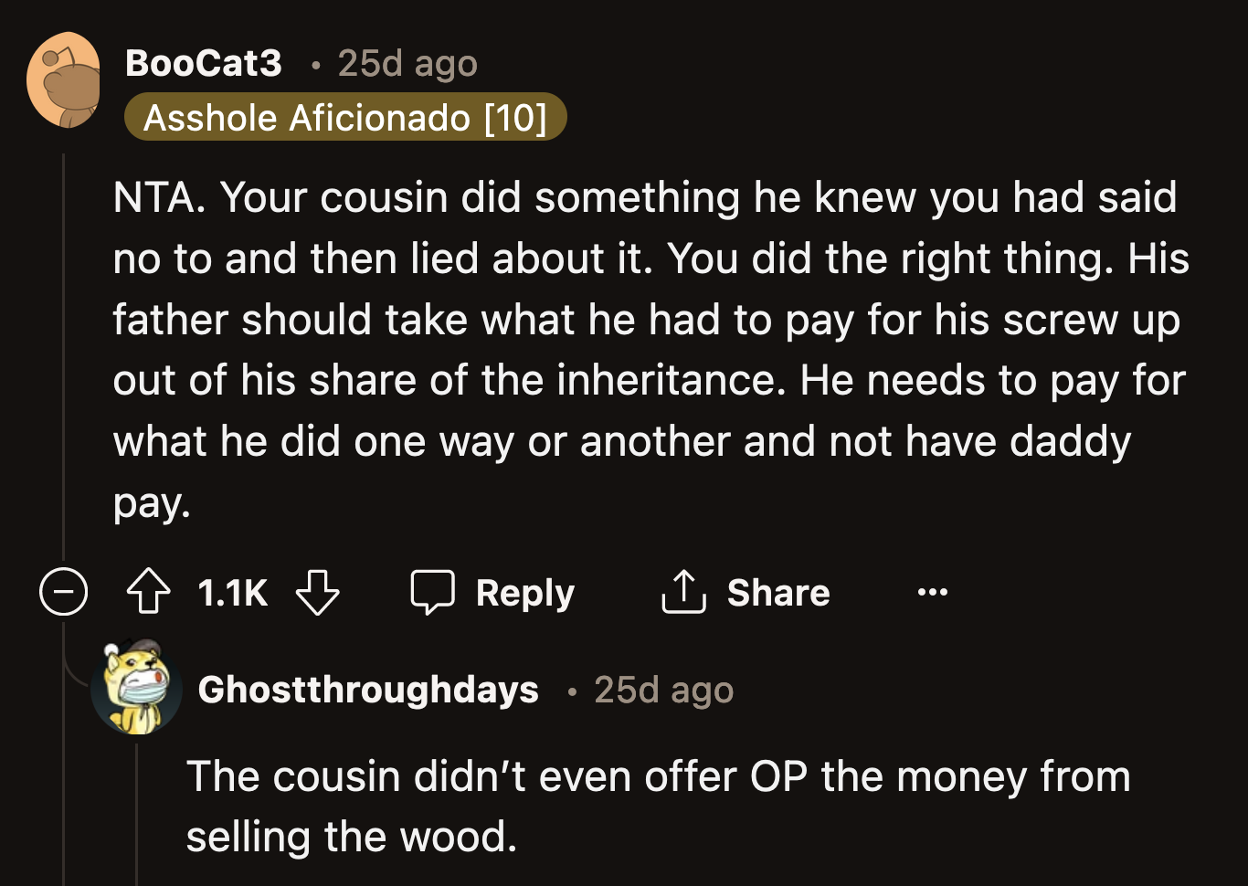 OP's cousin didn't even mention anything about selling the wood for lumber. He claimed the trees were diseased. He tried to exploit OP twice.