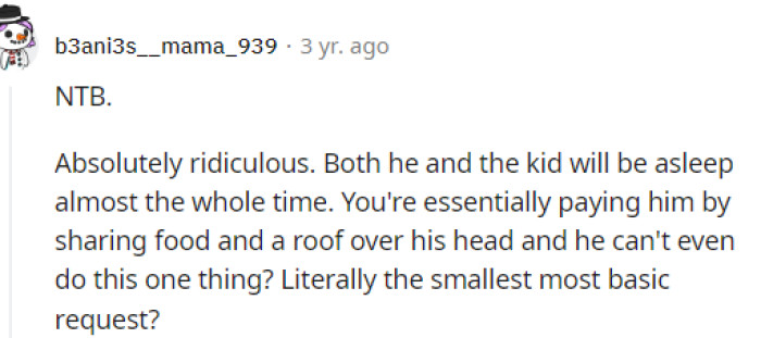 The details of the situation make it difficult for us to understand where he's coming from because he wouldn't be actively watching the child, just being present.