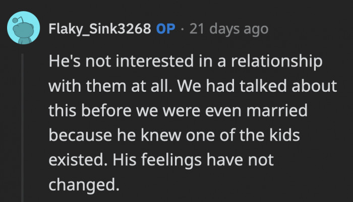 OP said her husband wants nothing to do with his dad's children