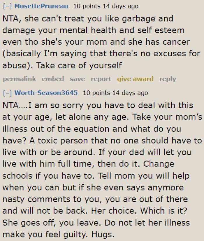 It's time for the OP to take care of herself.