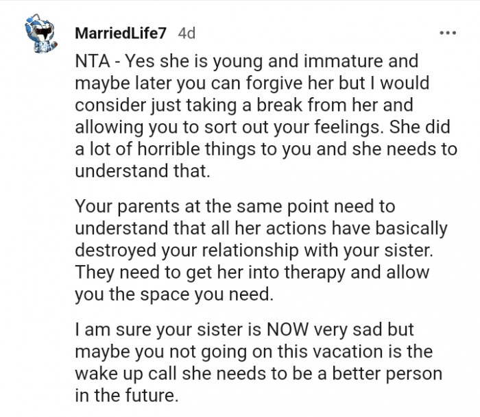 All her actions have destroyed the relationship between you two