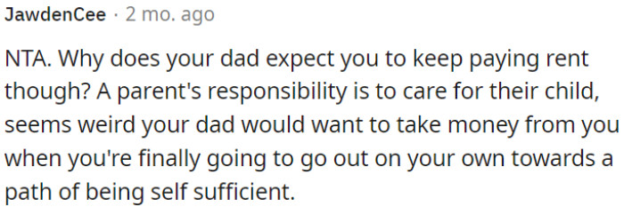 It is usually anticipated that parents will provide assistance to their children as they work towards becoming more self-reliant.
