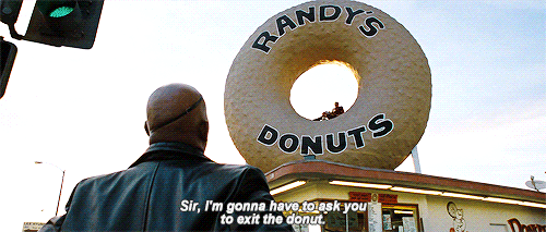 Director Jon Favreau told the LA Times Hero Complex blog that he assumed a small business would be thrilled just to be included in making the scene as authentically LA as possible but the owner of the donut shop had hoped Iron Man could fly through the giant donut's hole courtesy of special effects.