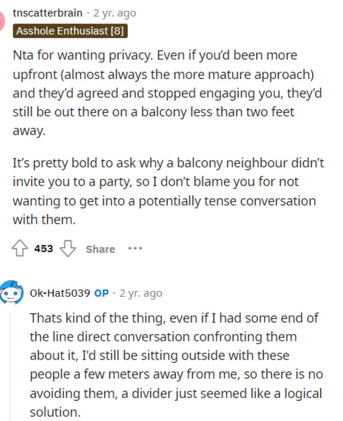 She made a physical boundary since there's literally no way to get away from them as they are her neighbors. So, I suppose it was the most reasonable solution.