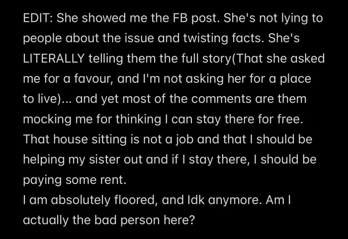 OP then added an edit to provide more information about her situation.