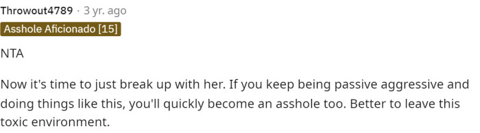 Comments are suggesting that he should just break up with her and not put himself in a position to be the AH as well.