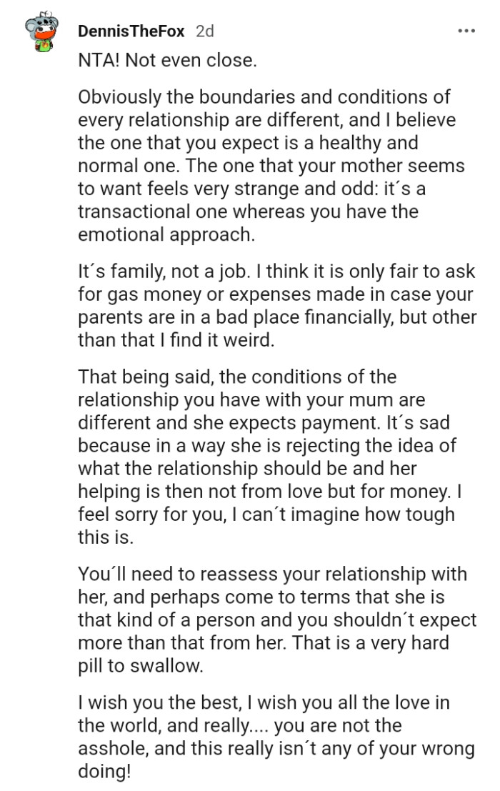 This redditor thinks it's only right they ask for gas money