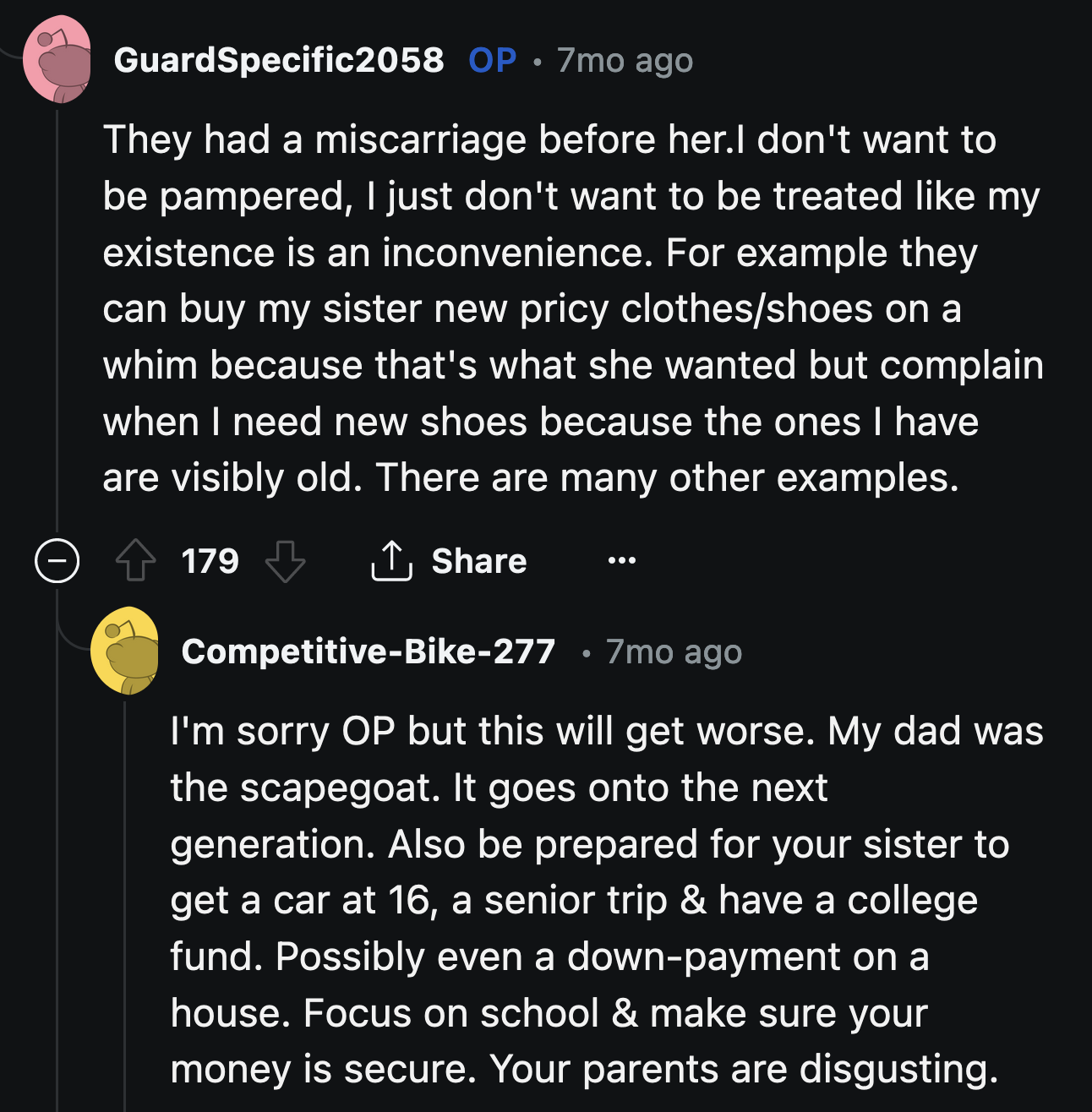 Redditors told OP to endure when they witness their sister getting even more from their parents while they watch on the sidelines. OP should endeavor to leave the house as soon as they are able.