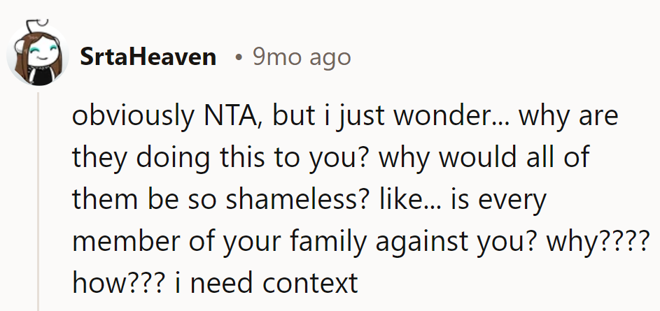 NTA, but seriously, it's like a family reunion turned into a whodunit.