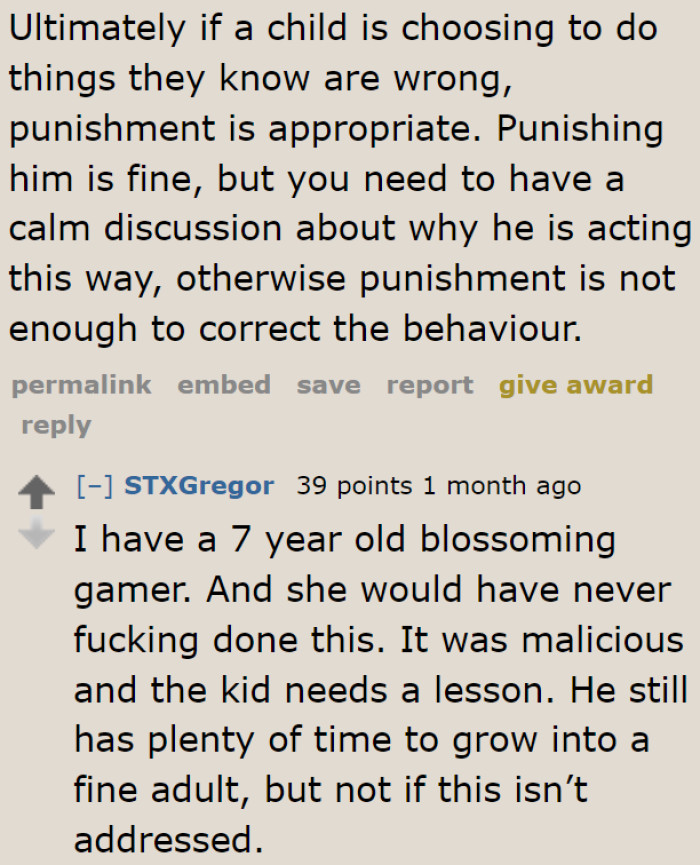 A concerned Redditor suggests having open communication after the punishment.