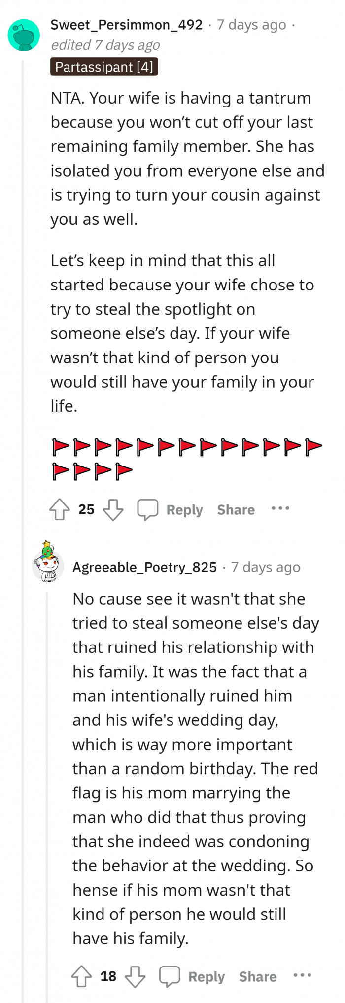 14. Who is the walking red flag?