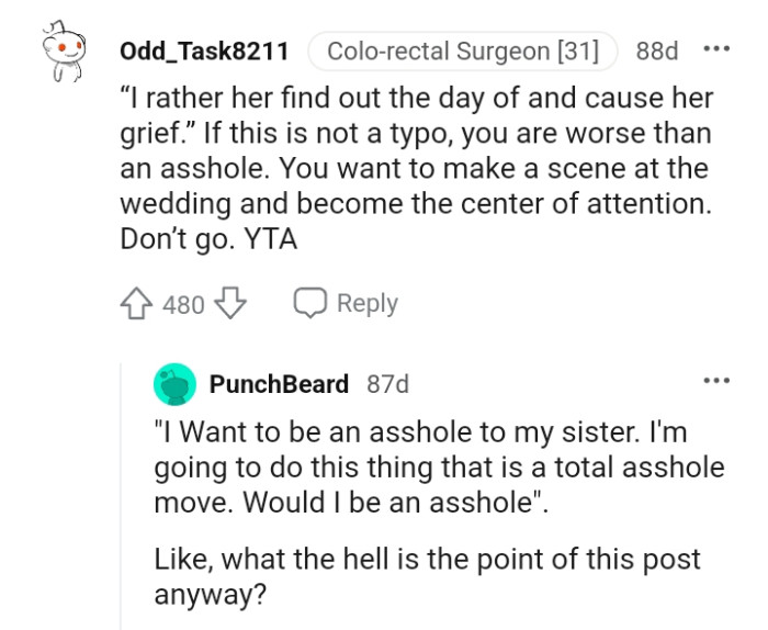 The OP wants to make a scene at the wedding