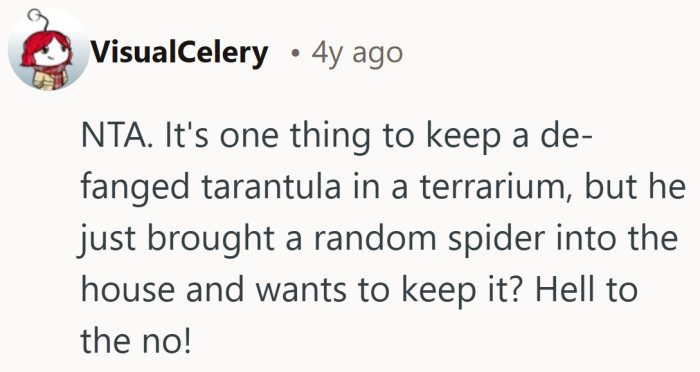 Defanged terrarium spider is one conversation. Random house spider is a very different one.
