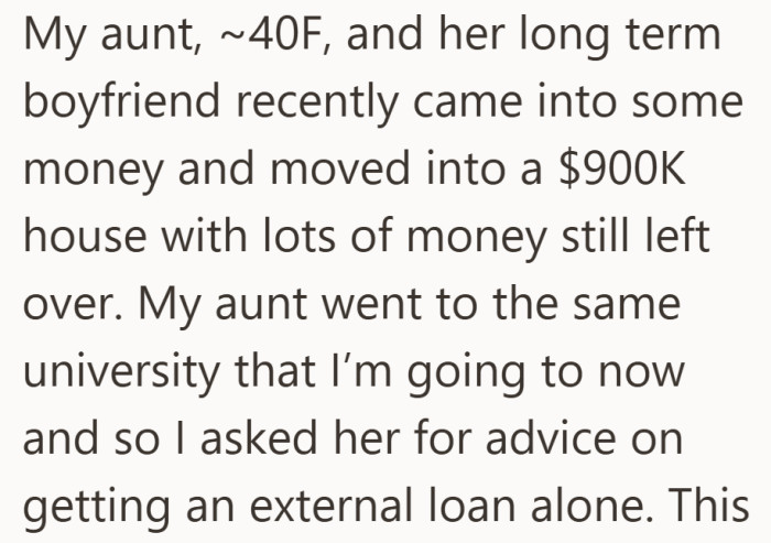 A wealthier relative enters the picture through a request for advice.