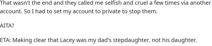 OP made it clear that he has no blood ties with Lacey