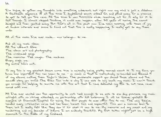 Taylor shared the message with her fans on Friday, May 30.