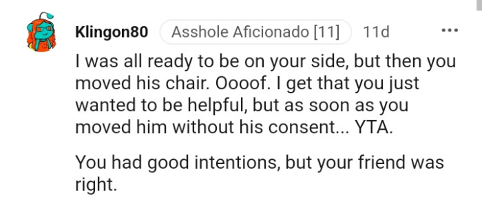 The OP had good intentions, but her friend was right