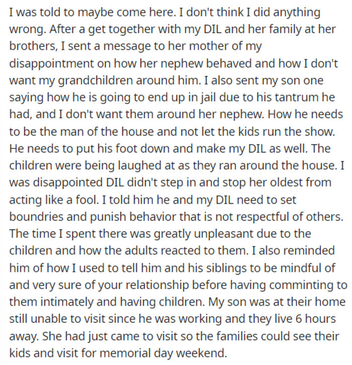 OP starts off her post by explaining her stance and why she addressed the child's behavior.