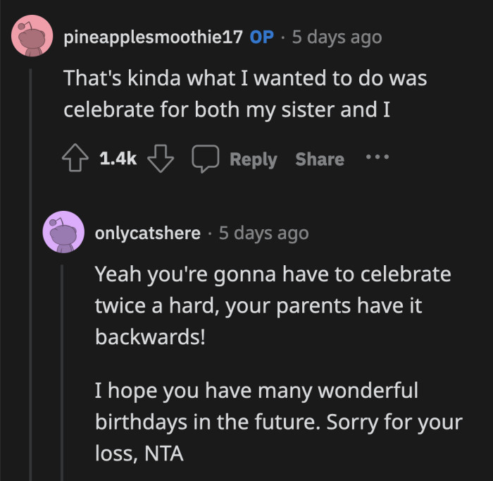 OP Said Her Intent Was to Honor Her Sister's Memory When She Celebrated Their Birthday, Which I Think Is Evident