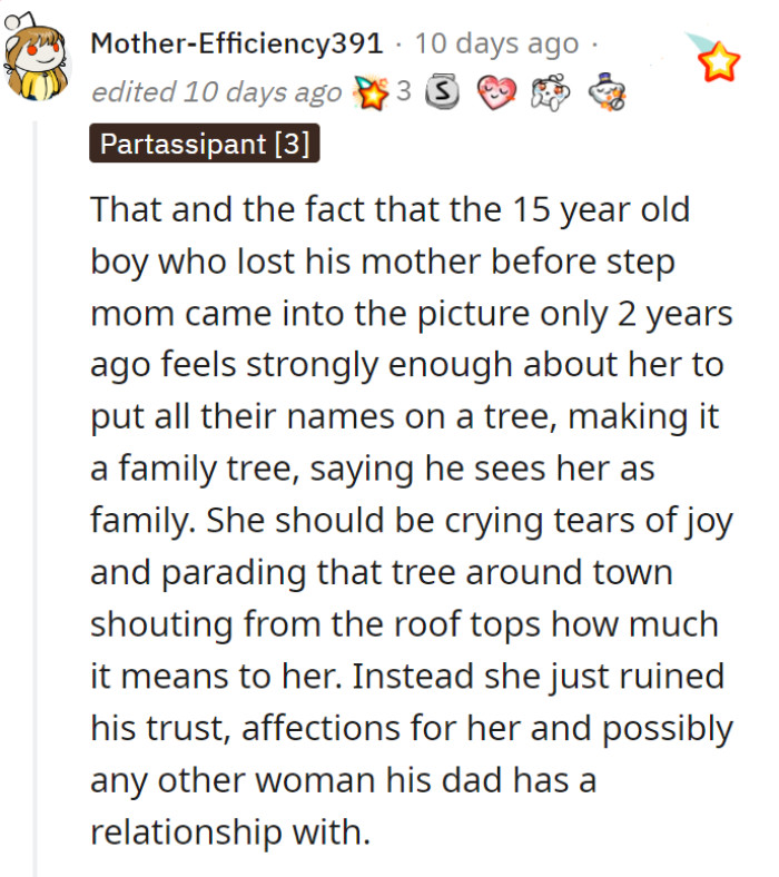 The kid only wanted to make his step mom feel special by making a gift from his own two hands…