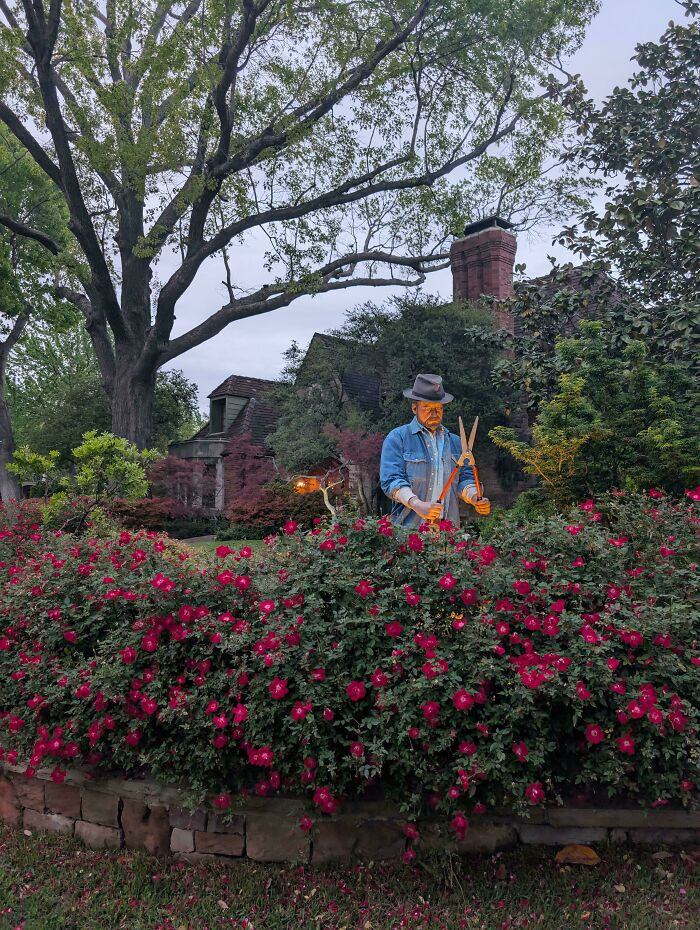 "Permanent Gardener Statue In Front Of Their House. Like, What"