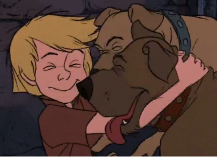 Mowgli couldn’t keep the kisses to himself, so he shared them with Arthur from The Sword In The Stone. How adorable!