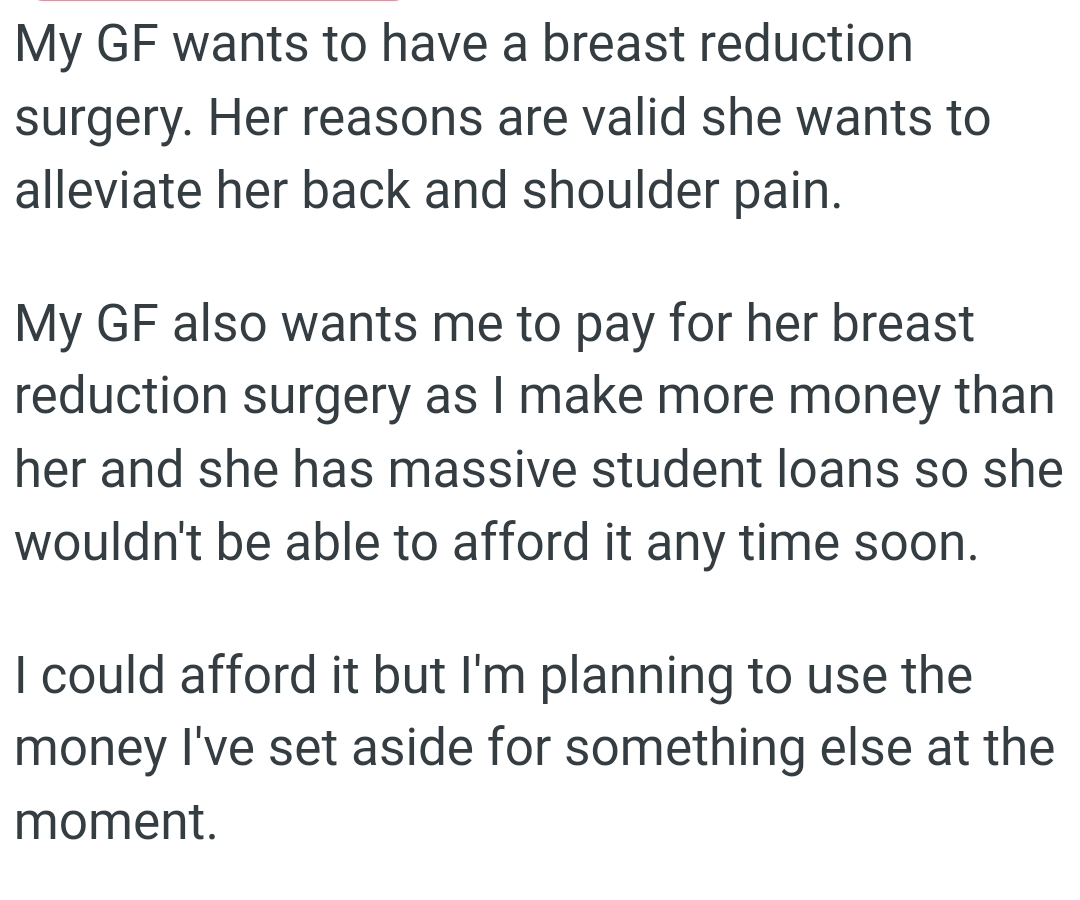 OP's GF Has Massive Student Loans, So She Wouldn't Be Able to Afford It Anytime Soon