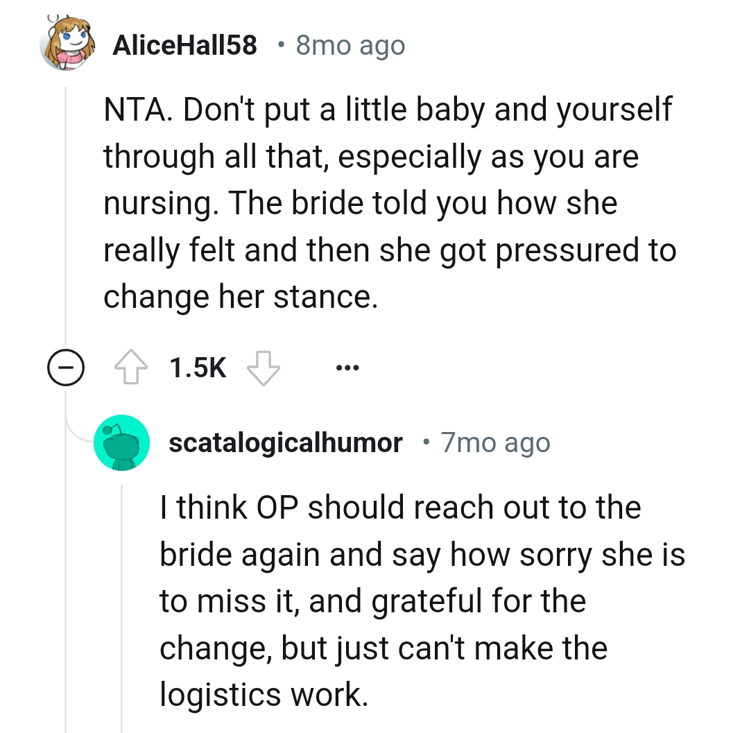 The bride told the OP how she really felt
