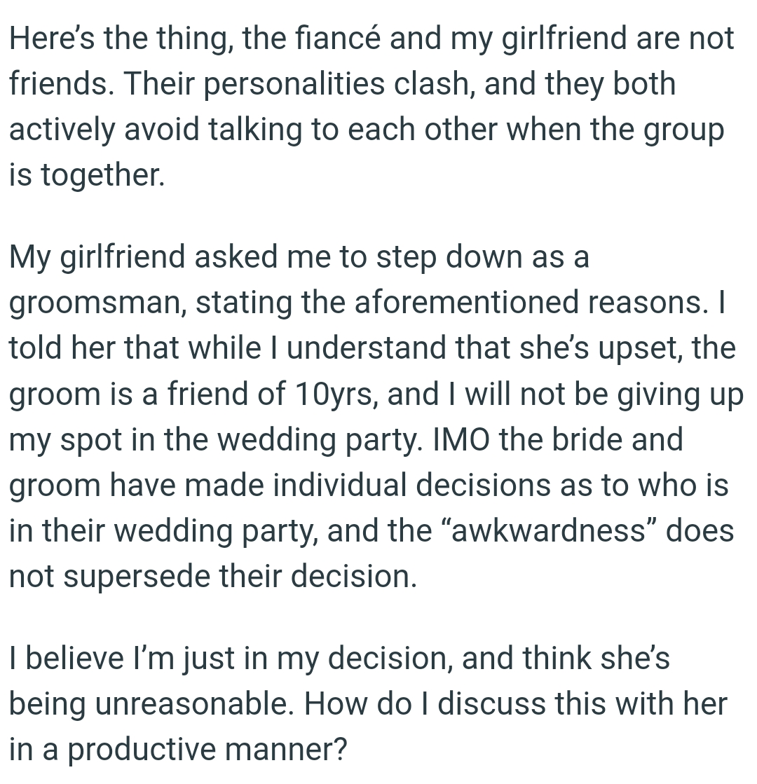 The bride and groom have made their own individual decisions