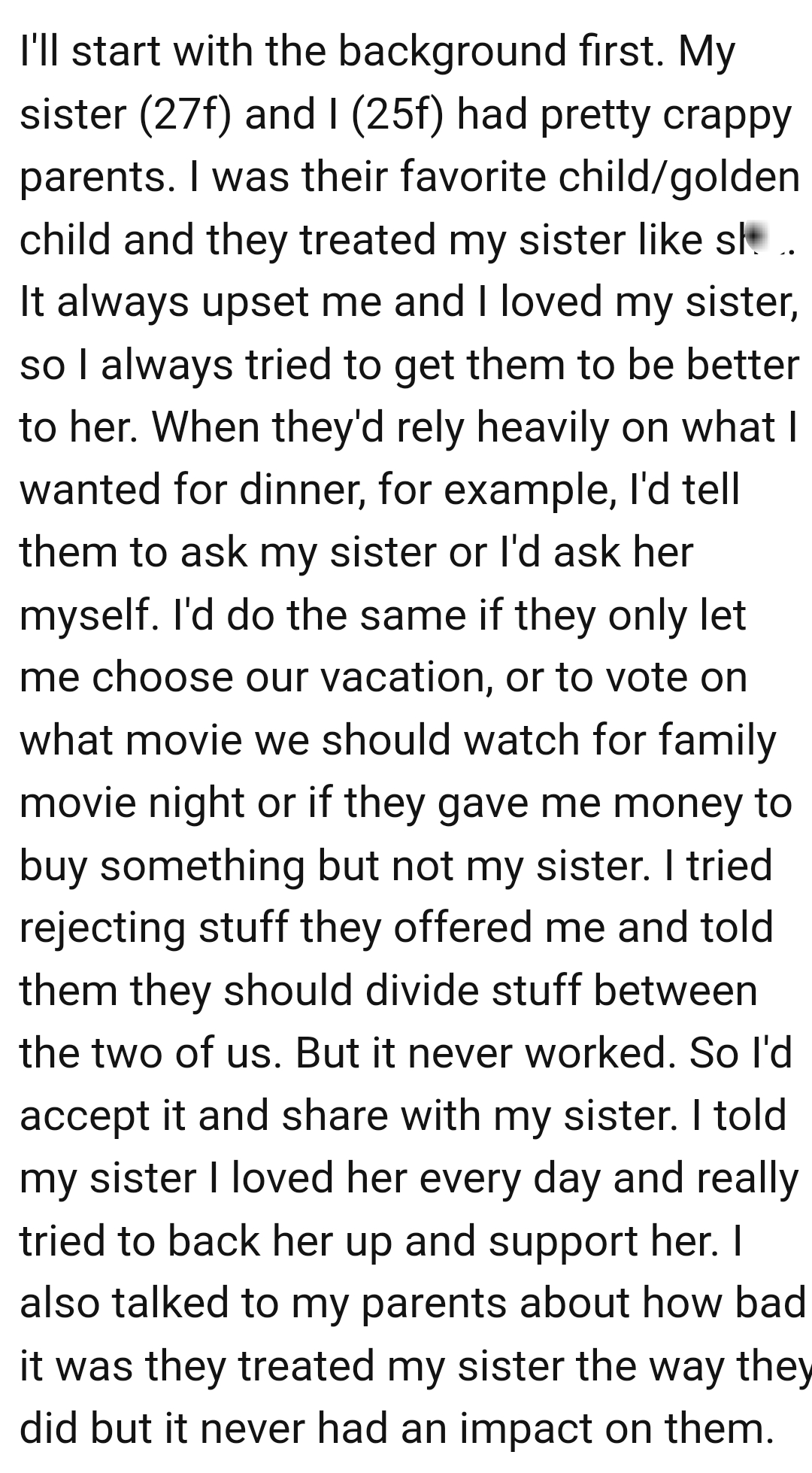 OP told her sister that she loved her every day and really tried to back her up