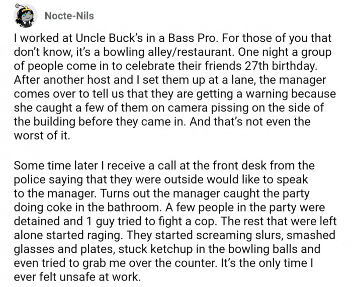 33. A party got out of control at a bowling alley