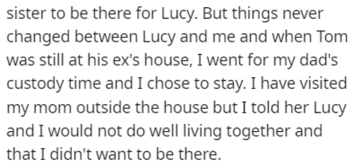 The mom wanted OP to show support to Lucy, but he refused