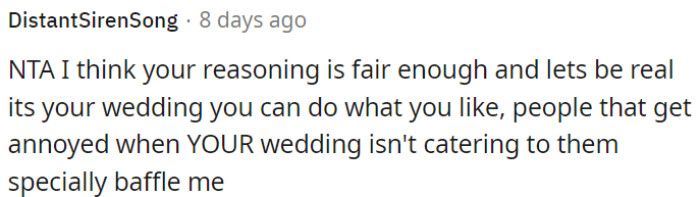 It's OP's wedding, so she can make her own choices