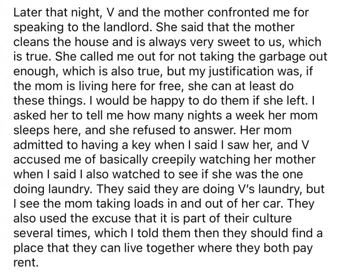 OP got confronted about calling the landlord and complaining about the roommate's mom.