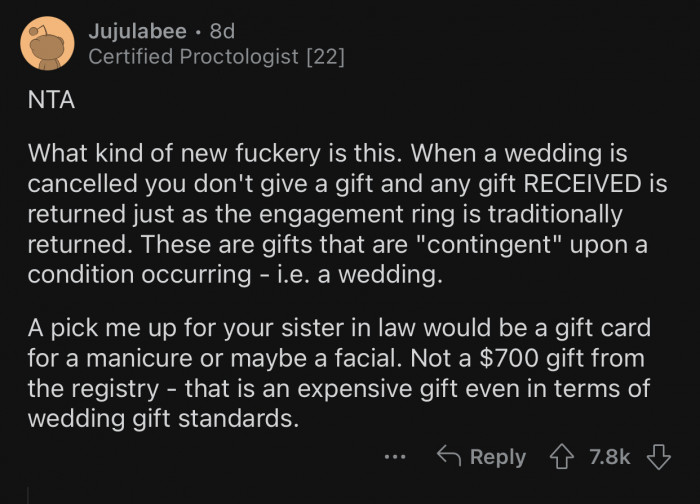 People are only willing to spend that much on a gift because of the wedding.