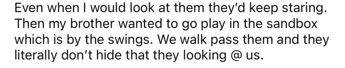 Recently, two women kept staring at the OP and his brother while they were playing.