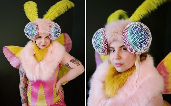 17. My Rosy Maple Moth Costume In All Its Glory. 2,075 Sewing Pins & Sequins Later My Headpiece Finally Came Together!
